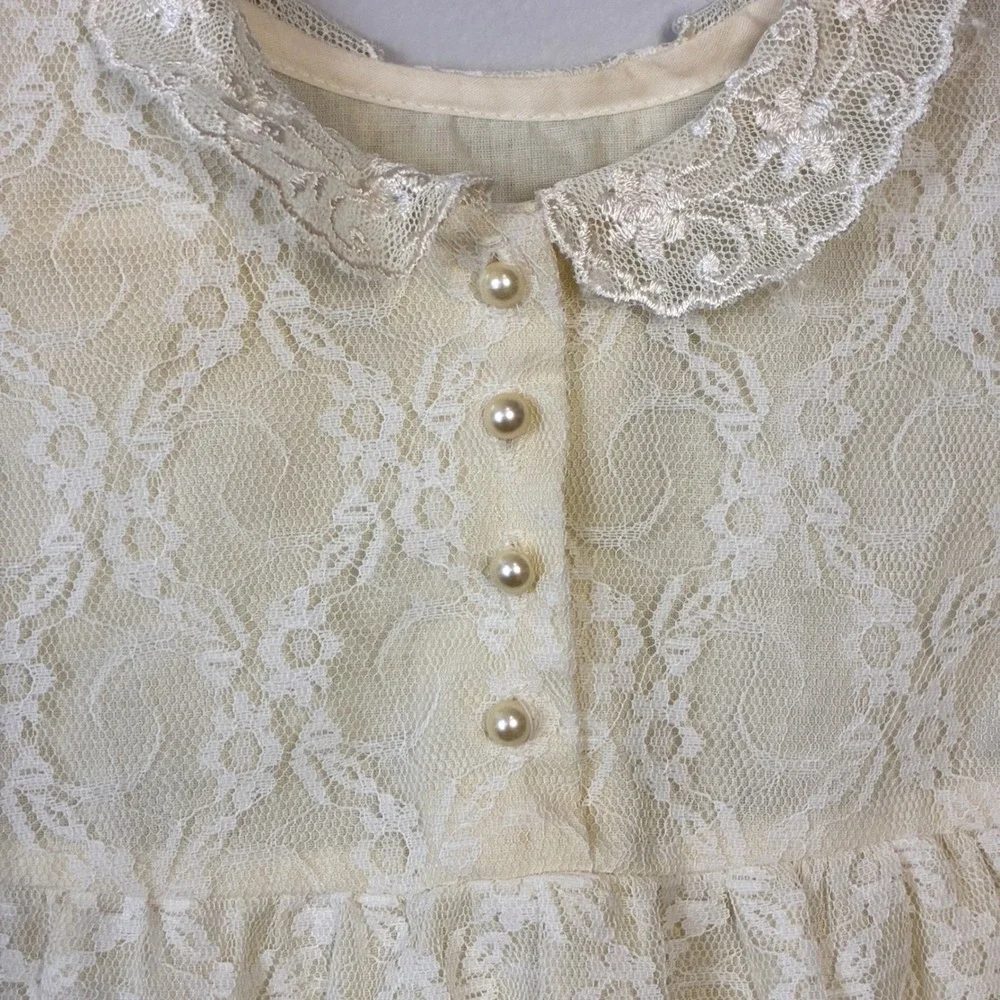 Vintage Little Precious Girls Cream‎ Lace Tiered Dress Size 4T